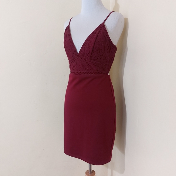 Lulu's Late Night Snack Wine Red Lace Backless Bodycon Event Dress Womens Small - Picture 3 of 14